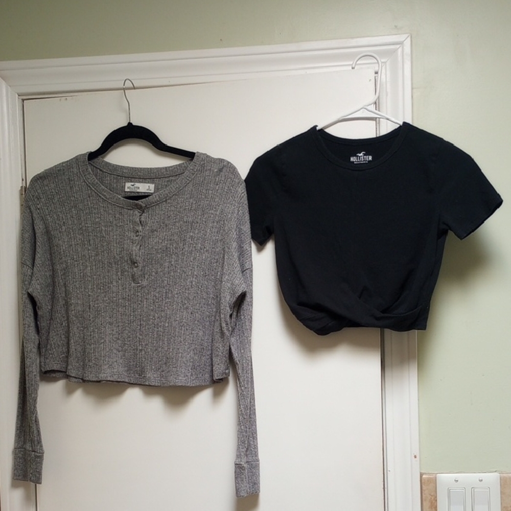 Hollister Black Baby Tee and Gray Long Sleeve